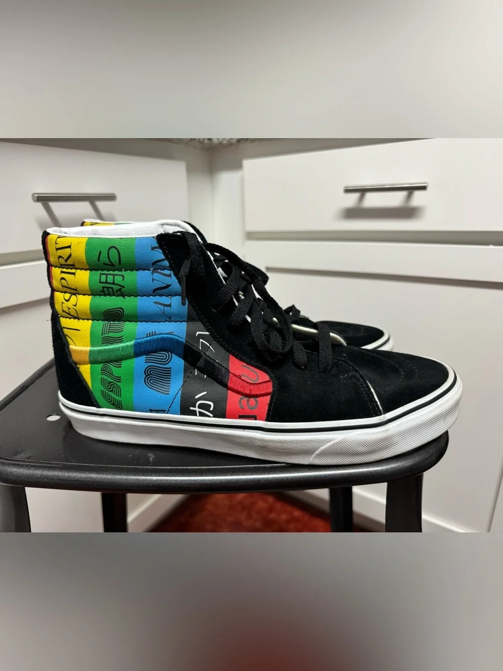 Vans Sk8-Hi Spirit Black High-Top Sneakers Multicolor Stripes Men’s Size 12